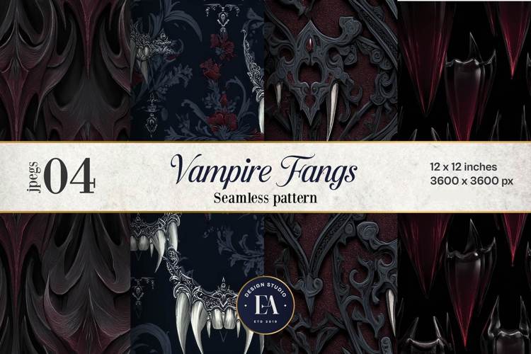 Vampire Fangs Pattern, Dark Gothic Teeth Digital Paper