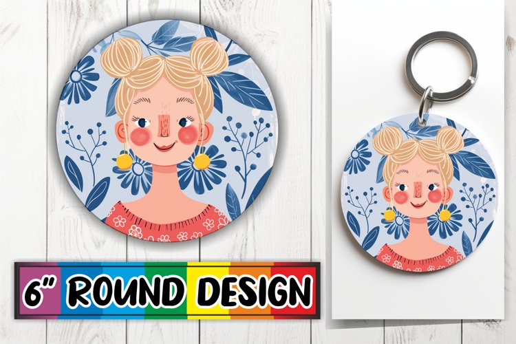 Chic Watercolor Round Design with Floral Portrait PNG example image 1