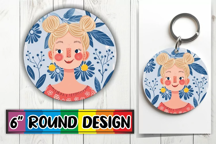 Chic Watercolor Round Design with Floral Portrait PNG