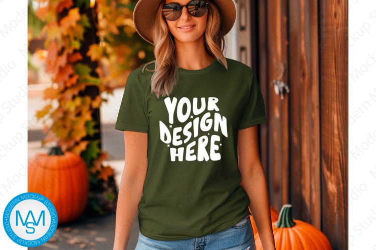 Green women Tshirt Mockup, Halloween tshirt mockup,fall mock