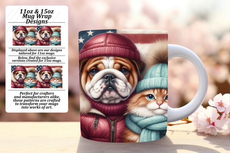 Glamorous 15oz Mug Wrap Png Artwork , Dog and cat