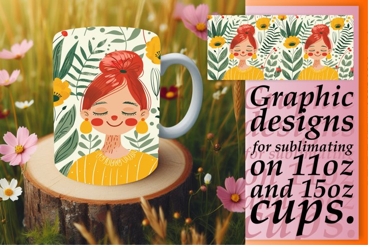 Beautiful Watercolor Woman Mug Wrap 11oz/15oz example image 1