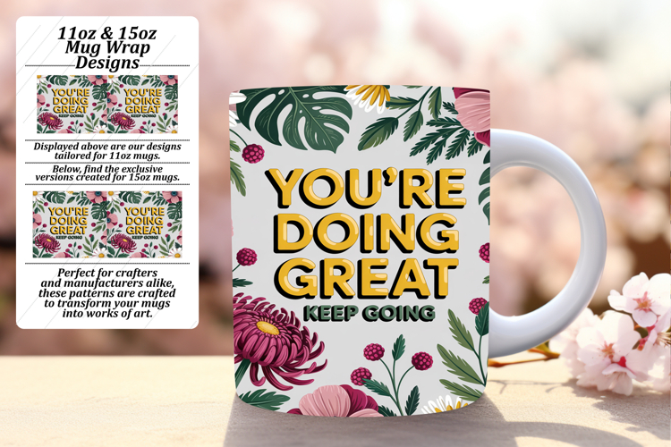 Radiant 15oz Mug Wrap Png Design , Flower Quote