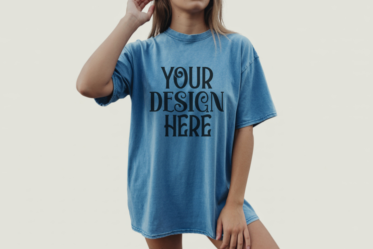 Flo Blue Comfort Colors 1717 T-shirt Mockups, Real Model
