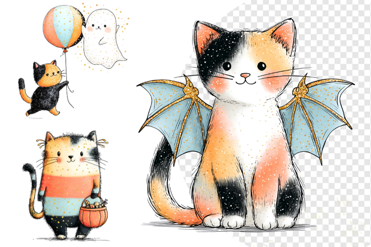 Whimsical Halloween Cat Clipart