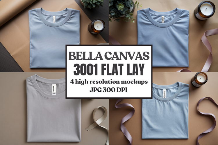 Folded Bella Canvas 3001 Flat Lay T-Shirt mockup