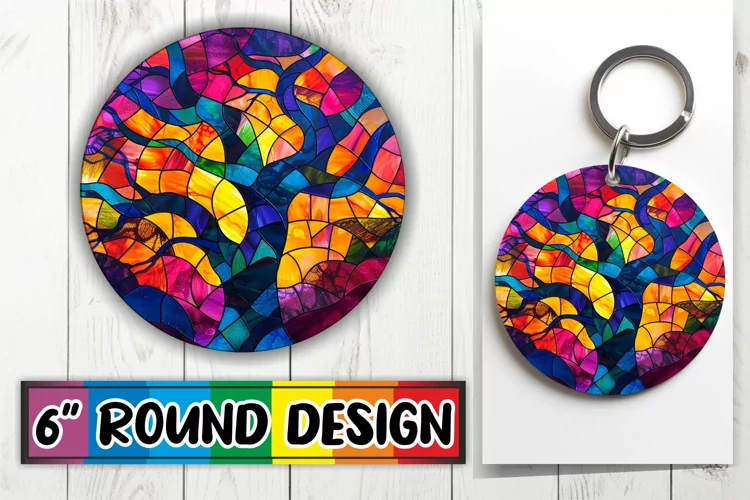 Vibrant Round Design Stained Glass Tree Colorful