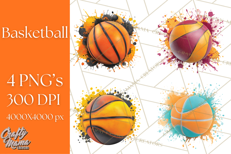 Basketball Clipart PNG with Team Color Paint Splash Design