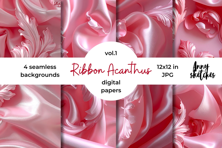 Floral Ribbon Digital Paper Kit Rococo Valentine Patterns