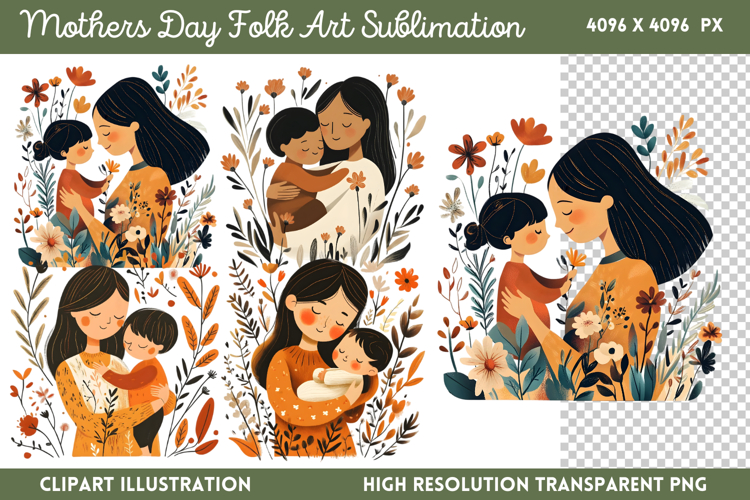 Mothers Day Folk Art Sublimation PNG