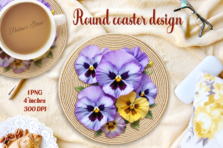 Delicate vintage floral round coaster sublimation design png