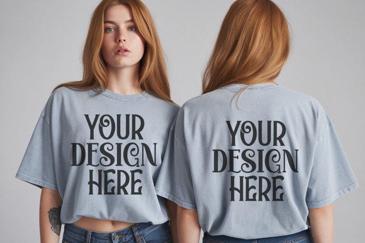 Ice Blue Comfort Colors 1717 Front & back T shirt Mockup