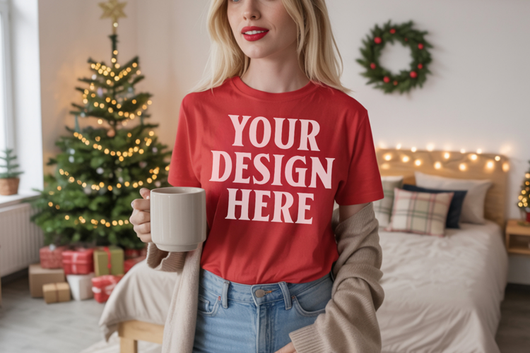 Comfort Colors 1717 Red Christmas T-Shirt Mockup, Boho