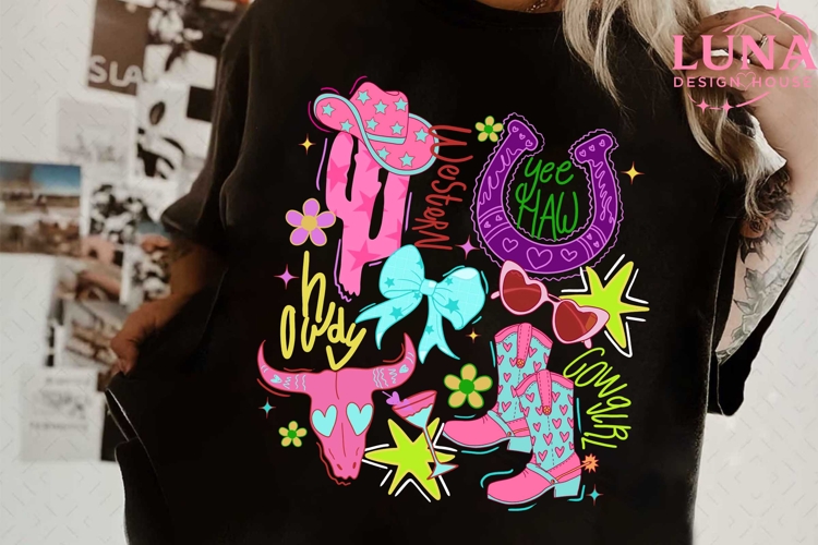 Colorful Preppy Horse Doodle PNG Digital Design Sublimation