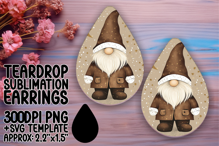Charming Teardrop Earrings Artwork for Sublimation , Gnome
