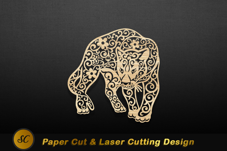 Ornate wood carved feline floral Laser cut