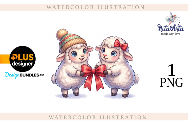 Christmas Sheep in Watercolor Style