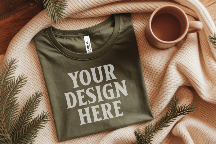 Christmas Bella Canvas 3001 Forest Green Folded Tshirt Mocku