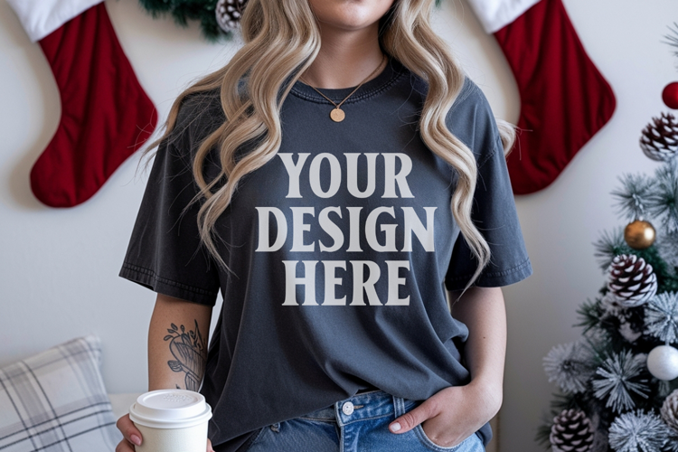Christmas Comfort Colors 1717 Pepper TShirt Mockup, CC 1717