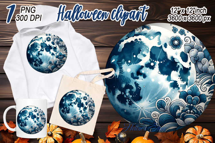 Cute blue Halloween moon clipart t shirt designs png