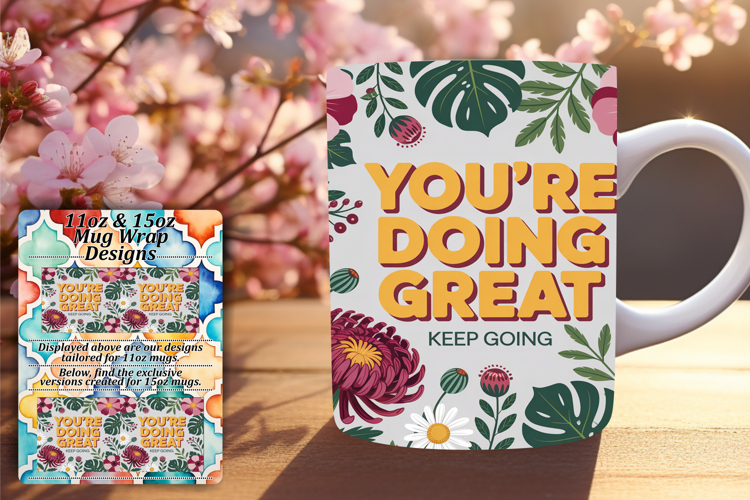 Chic 11oz Png Mug Wrap Template , Flower Quote