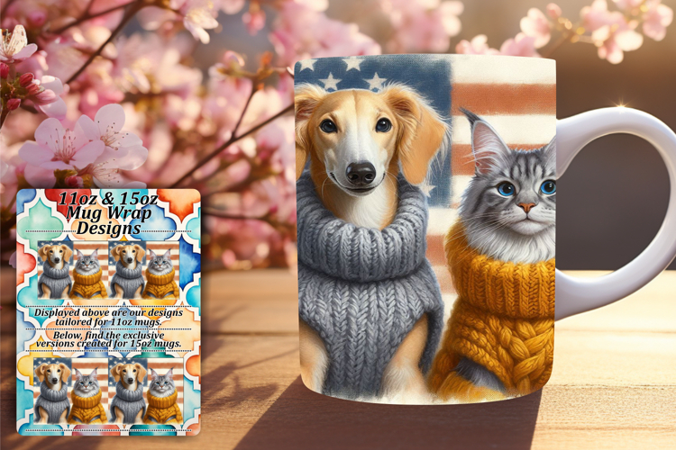 Custom 11oz Mug Wrap Png Design , Dog and cat