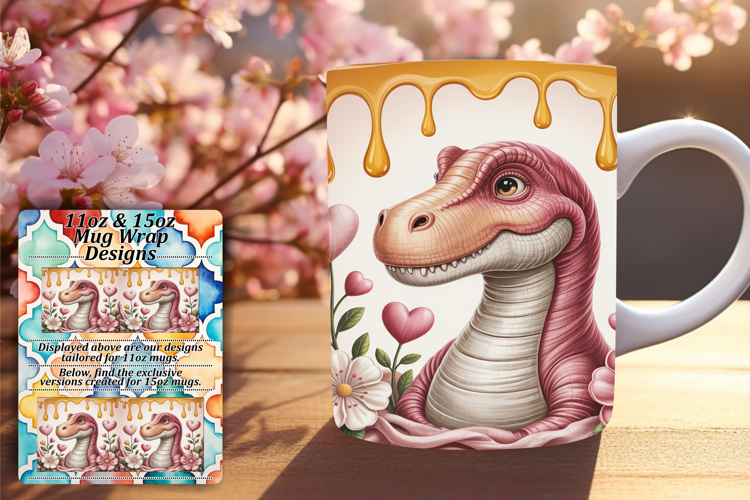 CHARMING 15oz PNG Mug Wrap , Cute Dino