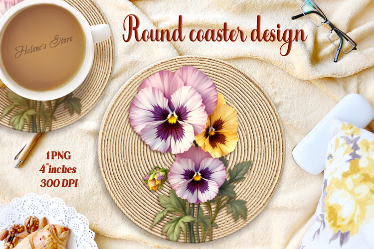 Delicate vintage floral round coaster sublimation design png