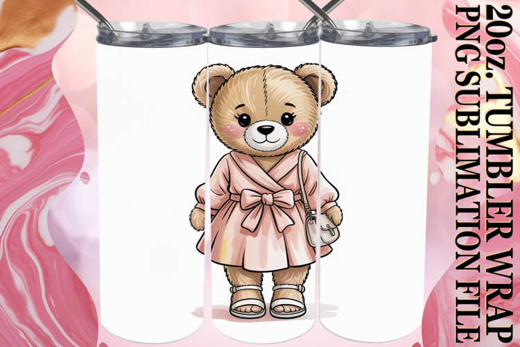 Joyful Whispers 20oz tumbler wrap, Teddy Bear