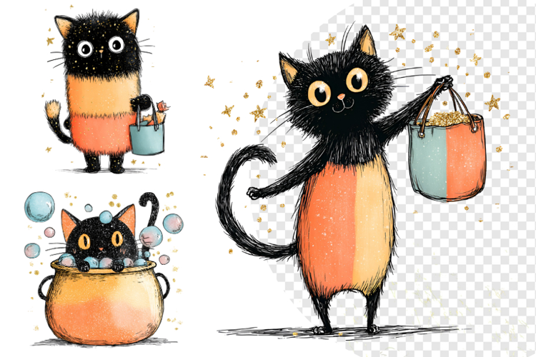 Whimsical Halloween Cat Clipart