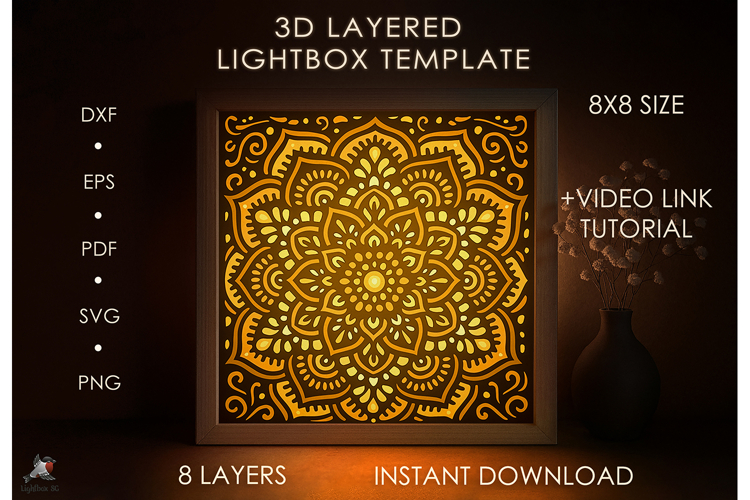 3D Mandala Pattern Lightbox Shadow box SVG Papercut template