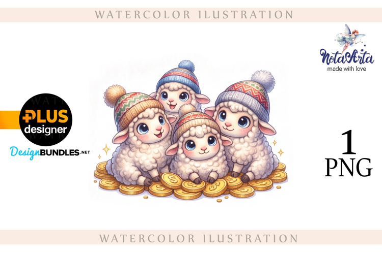Christmas Sheep in Watercolor Style