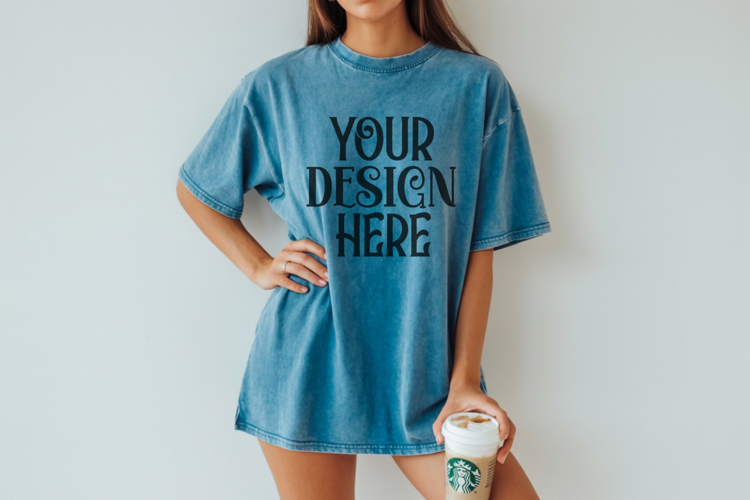 Flo Blue Comfort Colors 1717 T-shirt Mockups, Real Model