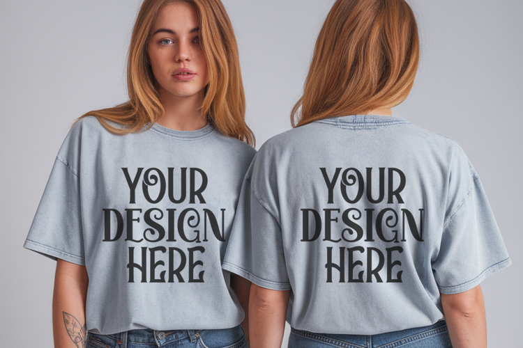 Ice Blue Comfort Colors 1717 Front & back T shirt Mockup