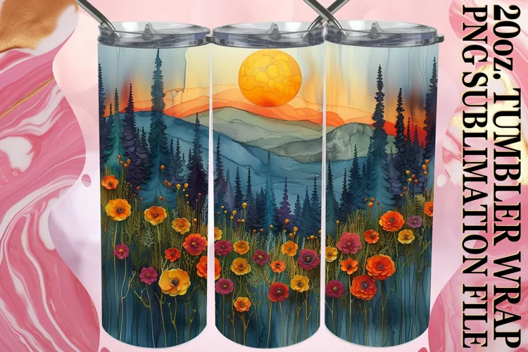 Spring Meadow of Flowers Tumbler Sublimation Design