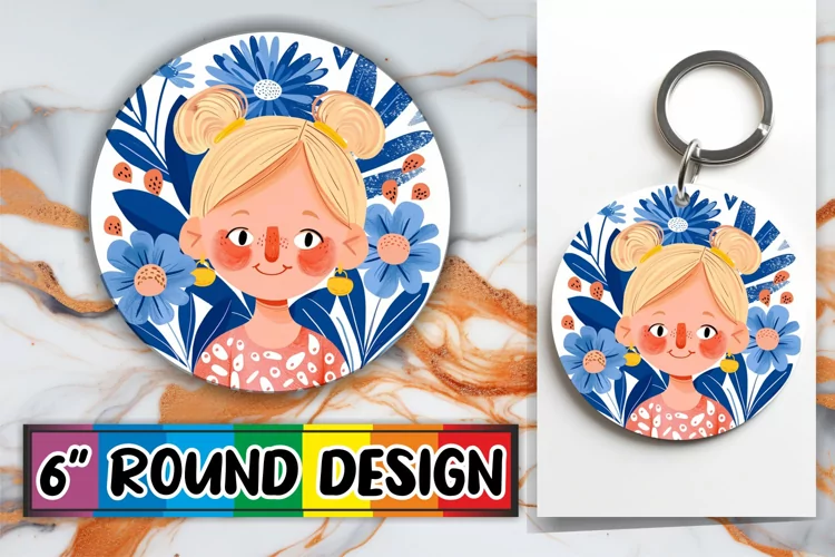 Elegant Woman Portrait Round Design Sublimation PNG
