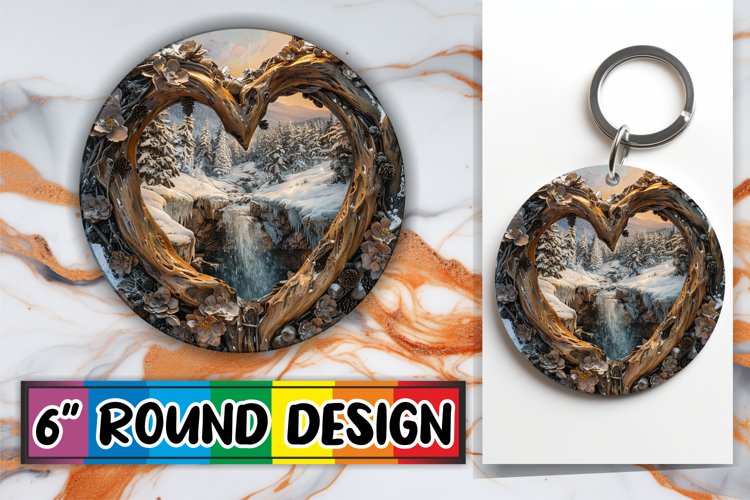 PNG Round Design Sublimation Winter 3D Heart Frame