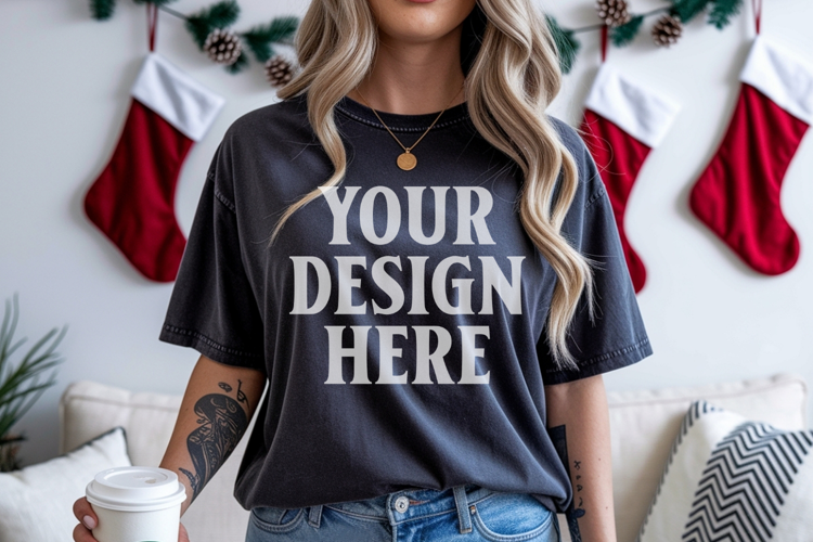 Christmas Comfort Colors 1717 Pepper TShirt Mockup, CC 1717