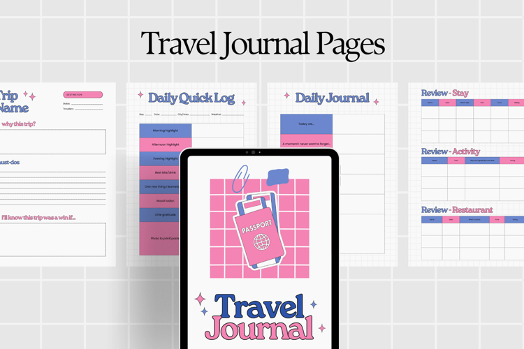 Travel Journal Pages Printable & Digital Use PDF example image 1