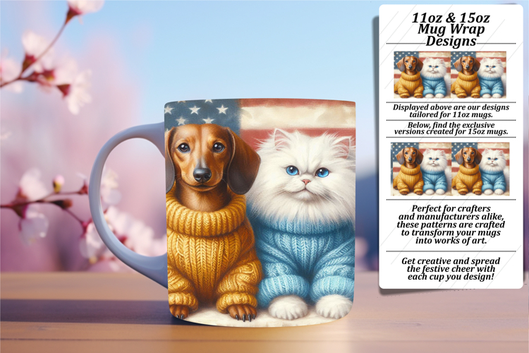 Sophisticated 15oz Mug Wrap Png , Dog and cat