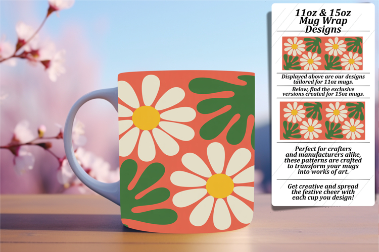 Modern 11oz Mug Wrap Png Template , Flowers