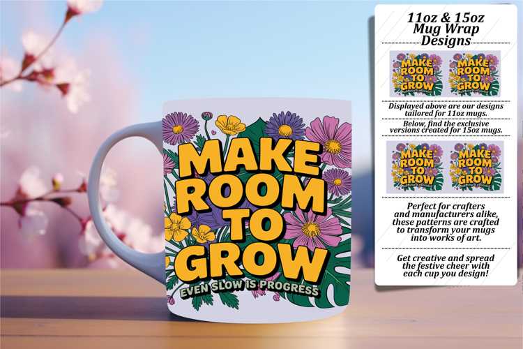 Glamorous 15oz Mug Wrap Png Design , Flower Quote