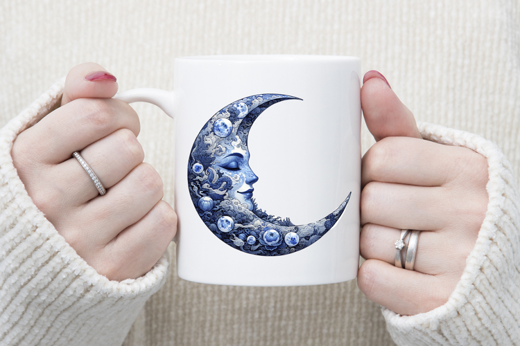 Cute blue Halloween moon clipart t shirt designs png