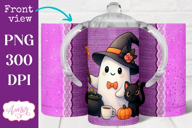 Cute Halloween sippy cup PNG, Cute ghost kids tumbler wrap