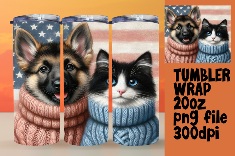 Sublimation-Ready 20oz Design , Dog and cat