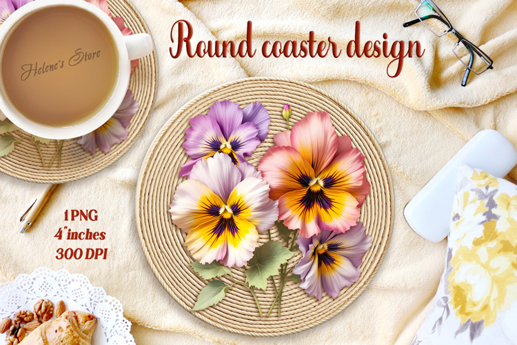 Delicate vintage floral round coaster sublimation design png