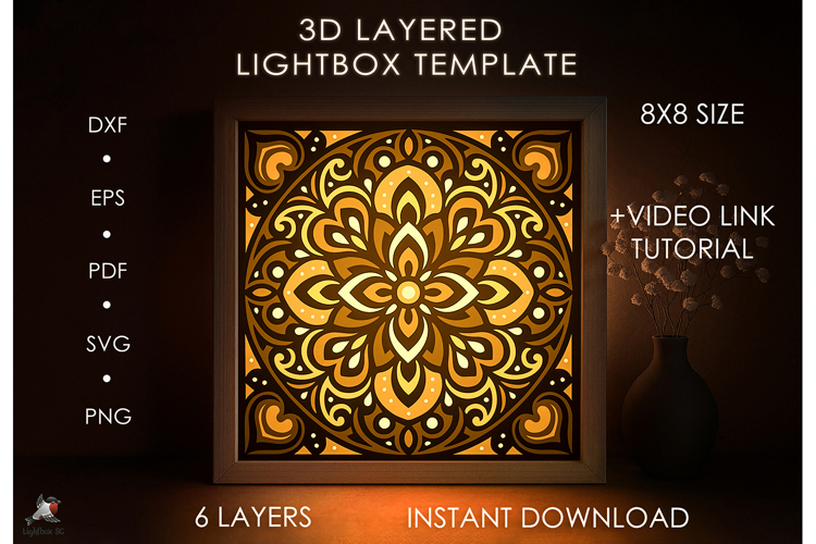 3D Mandala Pattern Lightbox Shadow box SVG Papercut template