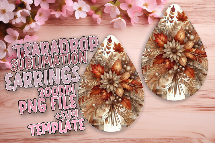 Whimsical Teardrop Earrings Design PNG , Autumn Flower