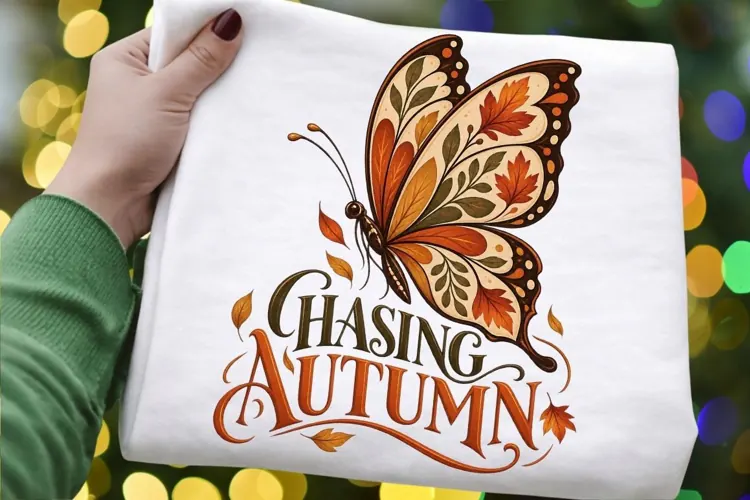 Chasing Autumn Butterfly PNG, Vintage Fall Leaves Nature