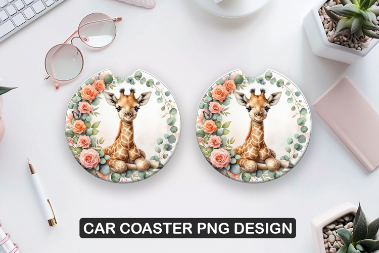 Giraffe Car Coaster Sublimation| Animal Coaster PNG